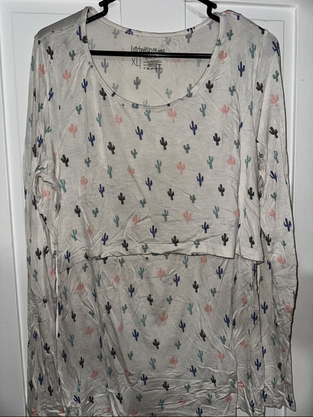 Latched Mama Long Sleeve Nursing Tee in Cream with Multicolor Cactus Print